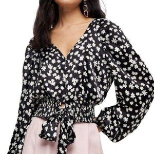NWT Topshop Satin Daisy Floral Tie Waist Blouse
